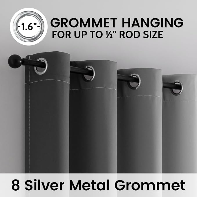 SimpleHome 100% Blackout Ombre Bedroom Curtains Grey and Greyish White,96L | Room Darkening Curtains,Thermal Insulated Grommet Window Drapes and Curtains for Living Room,2 Panels, 52x96 inches Length
