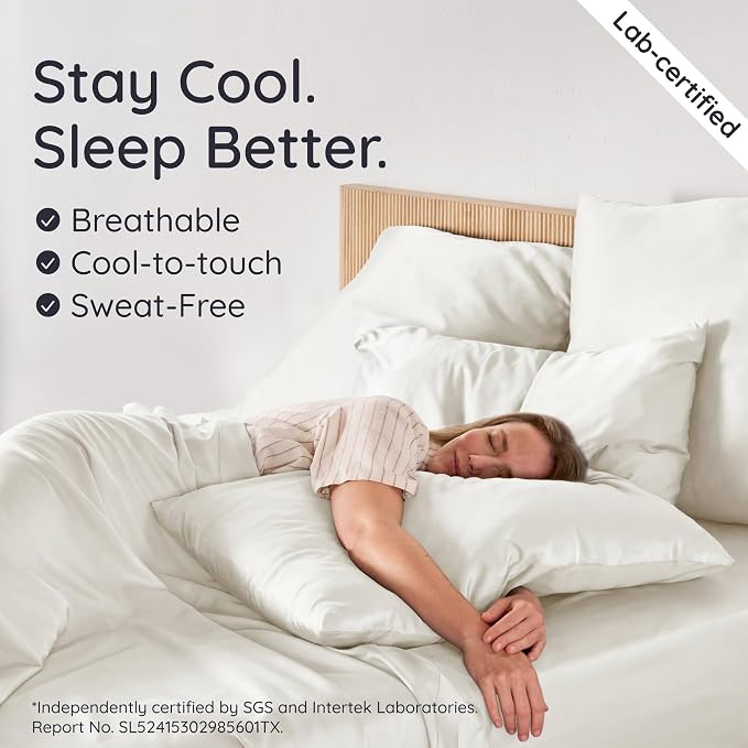 Bambaw 100% Viscose Derived from Bamboo Sheets King Size Set – 4pcs King Size Cooling Sheets for Hot Sleepers & Night Sweats, Ultra Soft Bedding Set, Fits Up to 16'' Deep Pocket (Ivory)
