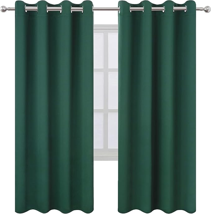 Dark Green Thermal Blackout Curtains/52 x 72 Inch/Set of 2 Panels Room Darkening Curtains for Bedroom