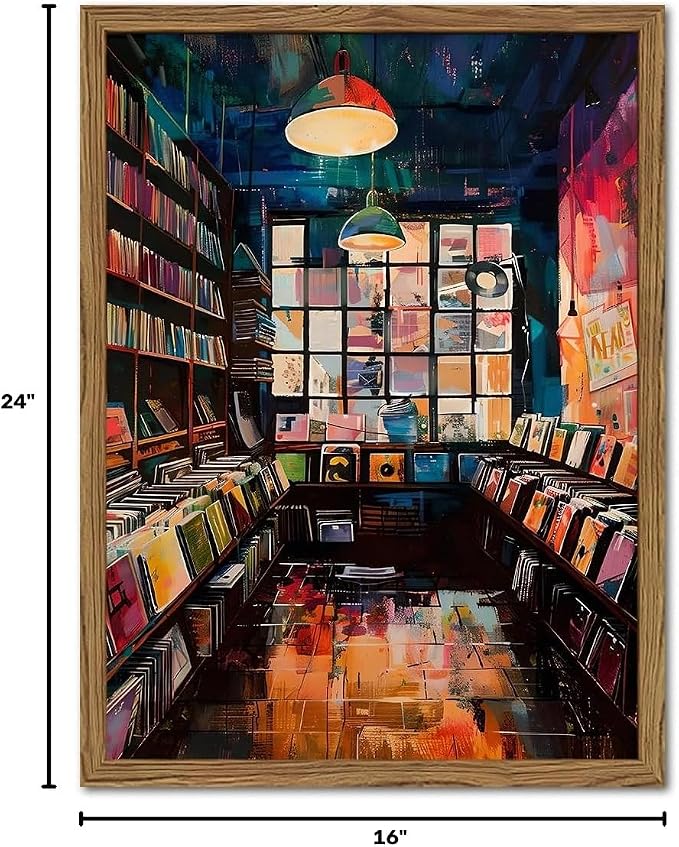 Vintage Album Record Wall Art Retro Album Cover Record Store Wall Painting Decor Modern Trendy Music Poster Canvas Prints for Living Room Bedroom Dorm 16x24 inch Wood Framed