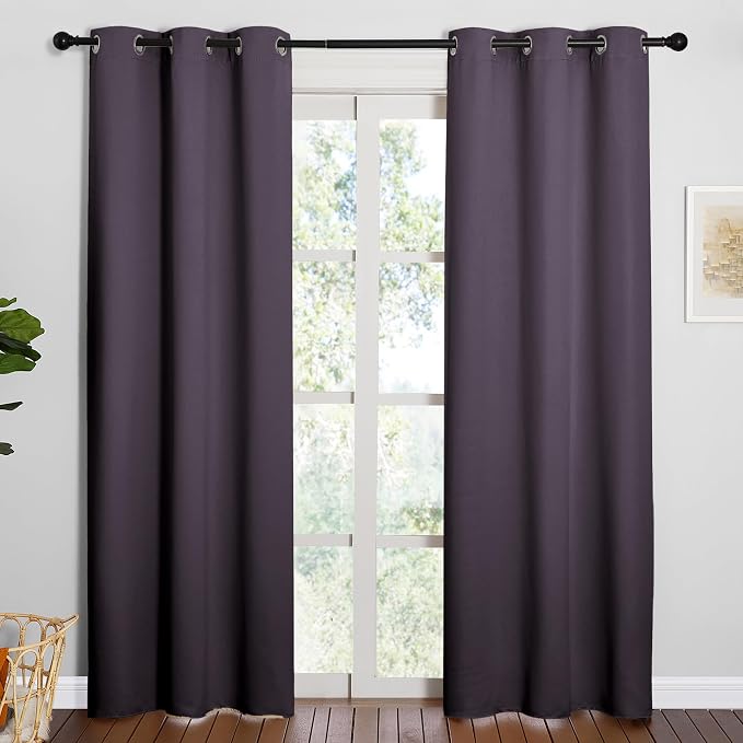 NICETOWN Blackout Curtains for Living Room 2 PCs 42" x 84" Greyish Purple | Thermal Insulated Long Drapes Panels for Large Window