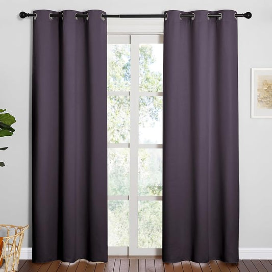 NICETOWN Blackout Curtains for Living Room 2 PCs 42" x 84" Greyish Purple | Thermal Insulated Long Drapes Panels for Large Window