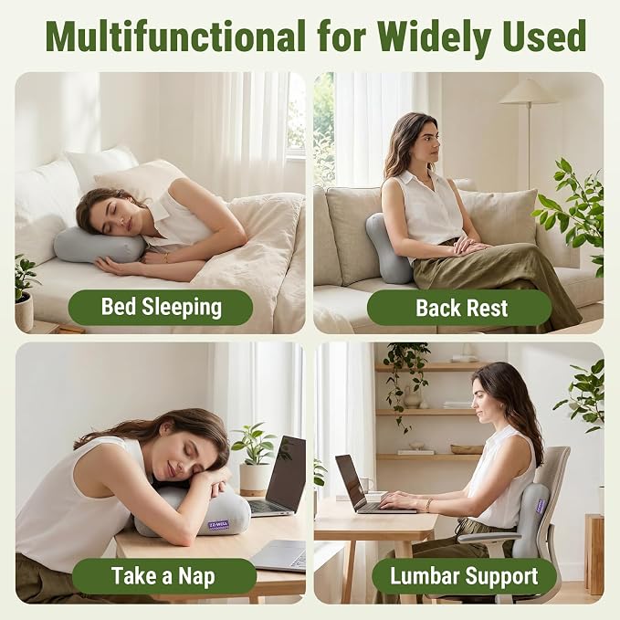 ZZ-WELL Neck Pillow for Sleeping - Memory Foam Pillows with Portable Storage Bag, Cooling Pillowcase - Soft Sleeping Pillow for Side Back Sleepers on Bed, Camping, Travel Size (Grey)