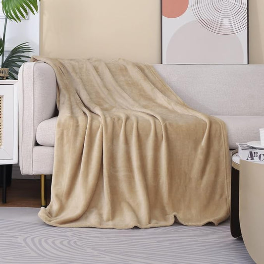 Beige Fleece Plush Throw Blanket 50"x60"for Couch Sofa Fuzzy Cozy Flannel | Super Soft Lightweight Microfiber Blanket for Bed Chair bedroom Home Decor All Season,Birthday Gifts for Women Mom Adult