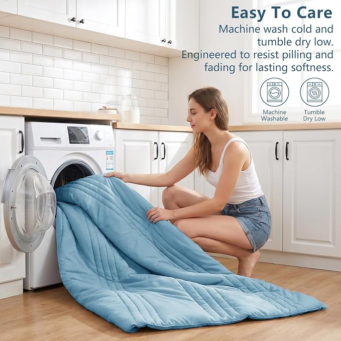 King Size Comforter Set Aqua Blue- 7 Pieces Bed in a Bag | OEKO-TEX Certified, 240GSM Down-Alternative Comforter, 14" Deep-Pocket Sheets, Shams & Pillowcases, Lightweight