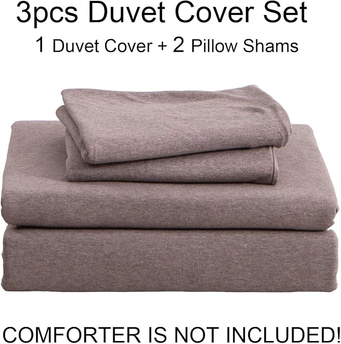 PURE ERA Jersey Knit Sheet Set Heather Brown Queen | 100% Cotton, 3 Piece Set, T Shirt Soft, Breathable, Envelope Closure Pillowcases, Hidden Zipper, 8 Ties, No Insert, Modern