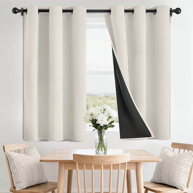 SimpleHome Cream 100% Blackout Curtains Room Darkening Living Room 36 Inch | Curtains for Bedroom,Thermal Insulated Grommet Window Drapes,Curtains for Living Room with Black Back,42 x 36 Inch,2 Panels