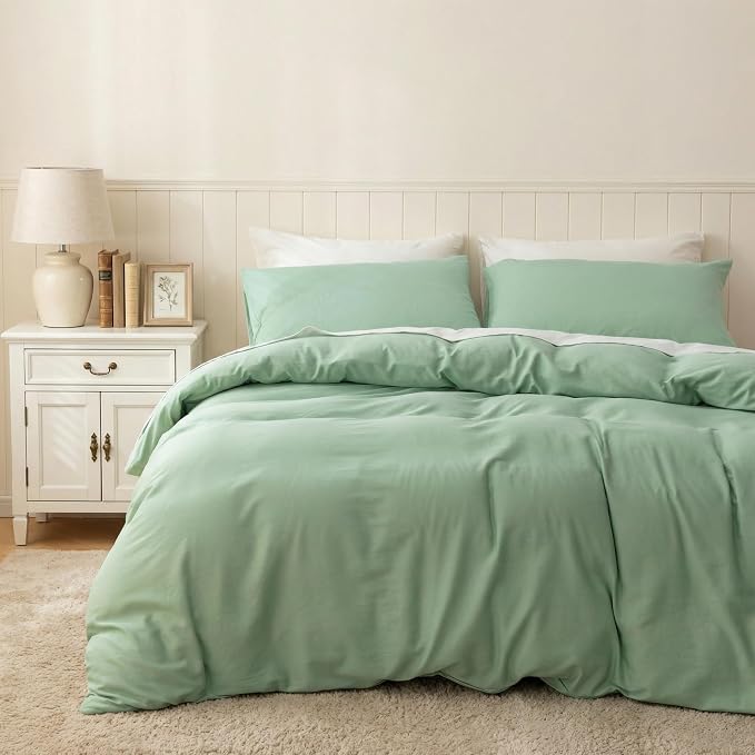 HeimenAogo Egyptian Cotton Duvet Cover Set King, Ultra Soft and Breathable Comforter Cover with Zipper Closure, High Thread Count Long Staple Cotton Blanke Cover 3pcs 104"×90", Silt Green