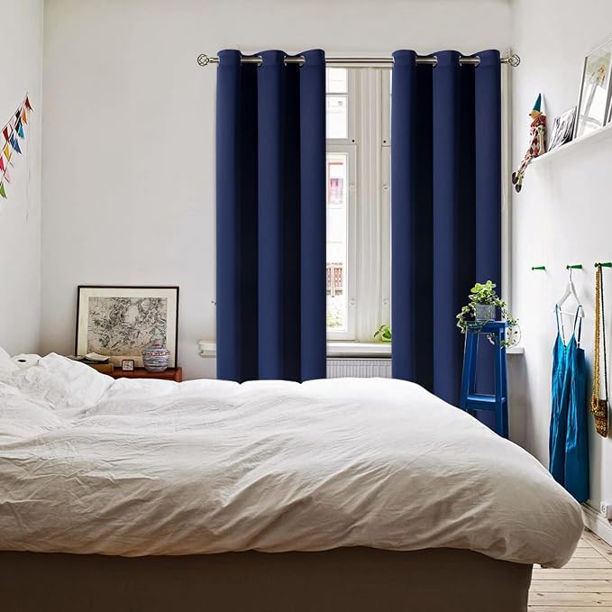 BGment Navy Blue Blackout Curtains for Living Room 84 Inch Long - 2 Panels | Grommet Top, Black Out, Room Darkening, Sunblock, Thermal Insulated, Window Drapes for Bedroom, 42x84 Inch