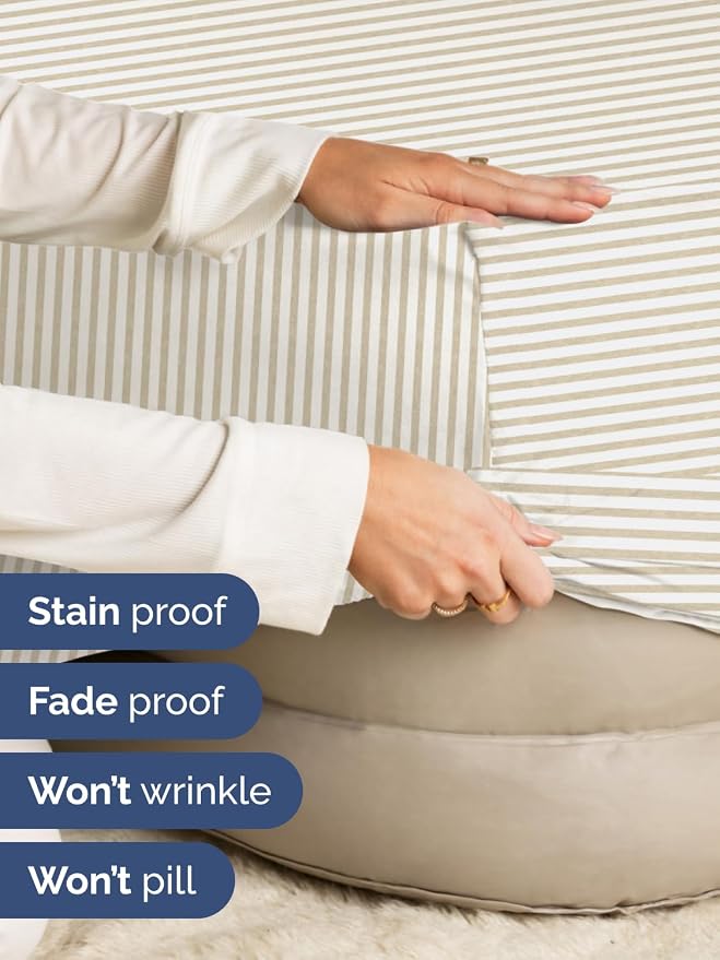 Extra Deep Full Fitted Sheet - Single Fitted Sheet Only - Beige Stripes | Easily Fits 18 inch to 24 inch Mattress, Soft, Wrinkle Free, Breathable & Comfy, Extra Deep Pockets Hotel Luxury Fitted Sheet