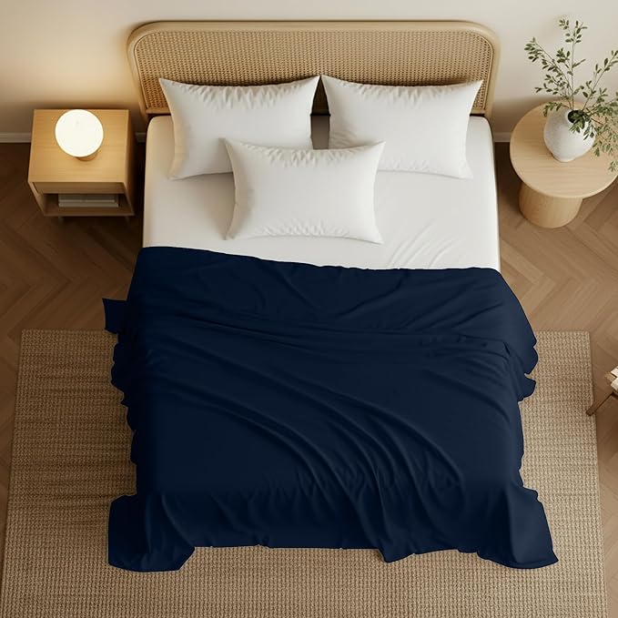 Twin Size Flat Sheet Only, Ultra Soft & Breathable Hotel Sheets, Navy | Hotel Bedding, Cooling Comfort, Smooth Feel, Wrinkle & Fade Resistant, Easy Care, Long-Lasting, Machine Washable, OEKO-TEX