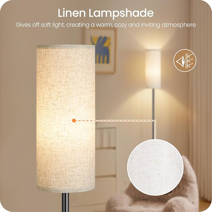Set of 2 Slim Floor Lamps for Living Room with 2 Magnetic Remotes and Foot Switch, Dimmable Standing Lamp Mood for Bedroom Nursery, 3 Color Temperatures, 1-Hour Timer, 900LM Bulb Included, Beige Shade