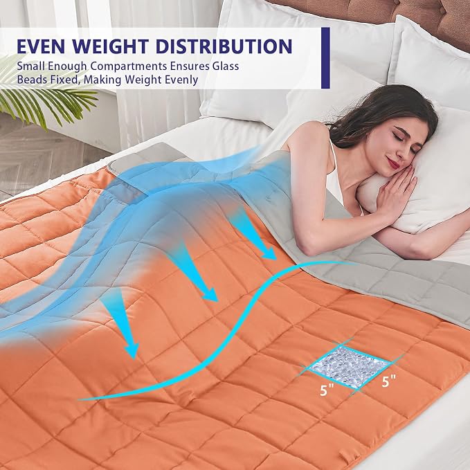 yescool Weighted Blanket for Adults (12 lbs, 60" x 80", Orange) Cooling Heavy Blanket for Sleeping Perfect for 110-130 lbs, Queen Size Breathable Blanket with Premium Glass Bead, Machine Washable