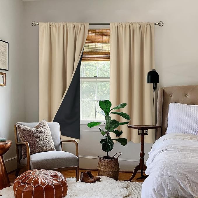 BGment Beige Blackout Curtains for Bedroom 63 Inch Length 2 Panels | Thermal Insulated, Room Darkening Curtains, Rod Pocket Soundproof, Living Room Window Curtains, 42 x 63 Inch