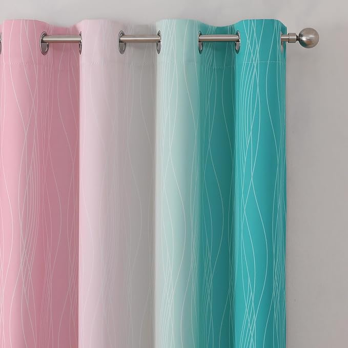 Pink and Teal Ombre Blackout Curtains for Bedroom 63 Inch | Gradient Kids Room Darkening Curtains,Thermal Insulated,Light Blocking Grommet Window Drapes for Living Room,52Wx63L,2 Panels