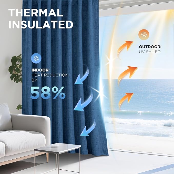 Joydeco Linen Blackout Curtains for Bedroom - 100% Light Blocking 1 Panels, Navy Blue Drapes 100" W x 84" L, Thermal Insulated Room Darkening Curtains for Living Room, Rod Pocket & Back Tabs
