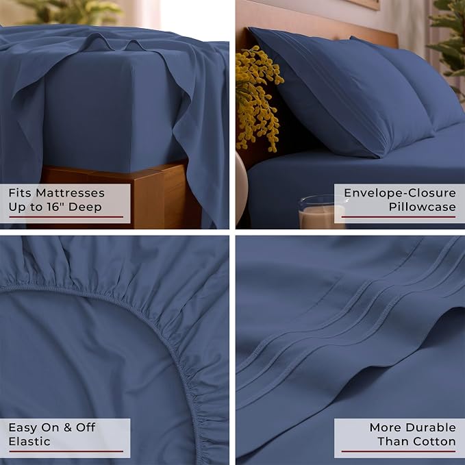 Mellanni Iconic 3-Piece, Ultra Soft Sheet Set (Twin, Blue Nova) | 10M+ Sleepers. Lab-tested: Sleeps Cool, Stays Bright, Strong, Smooth. Good Housekeeping Best Bedding, 7 yrs running.