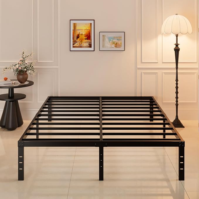 Maenizi 14 Inch Queen Bed Frame Heavy Duty Metal Support Up to 3000 lbs | Bed Frame Queen Size No Box Spring Needed, Under Bed Storage, Easy Assembly, Noise Free, Black