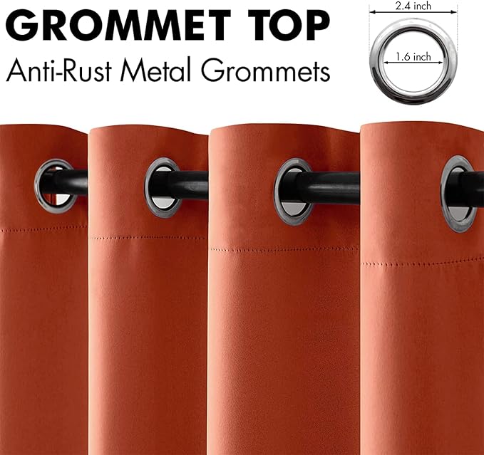 MIULEE Burnt Orange Blackout Bedroom Curtains Drapes 90 Inch Long 52"x90" | Grommet Top, Room Darkening Window Drapes, Privacy Protection, Thermal Insulated, Heat Blocking, Light Blocking