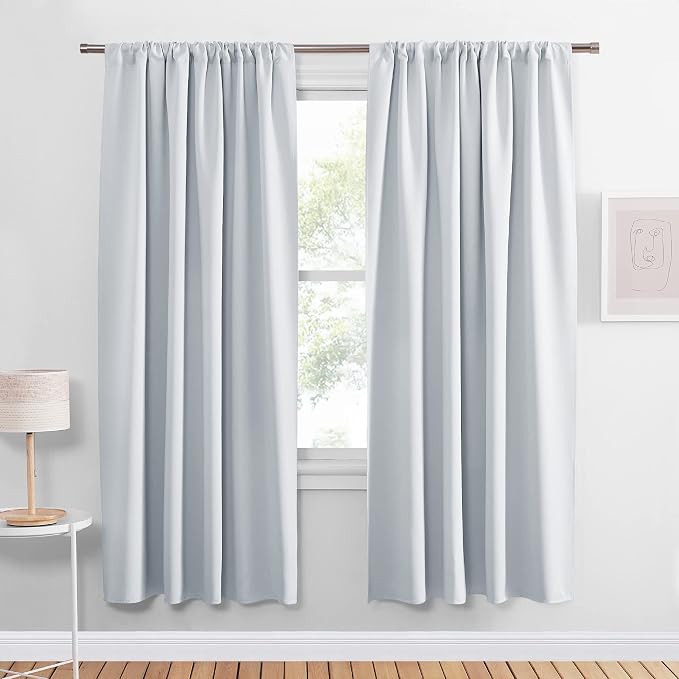 PONY DANCE White Thermal Curtains - Room Darkening Window Treatments Drapes Home Decor Rod Pocket Curtain Panels & Draperies for Kitchen Living Room, 34 x 72 inches, Greyish White, 2 Pieces