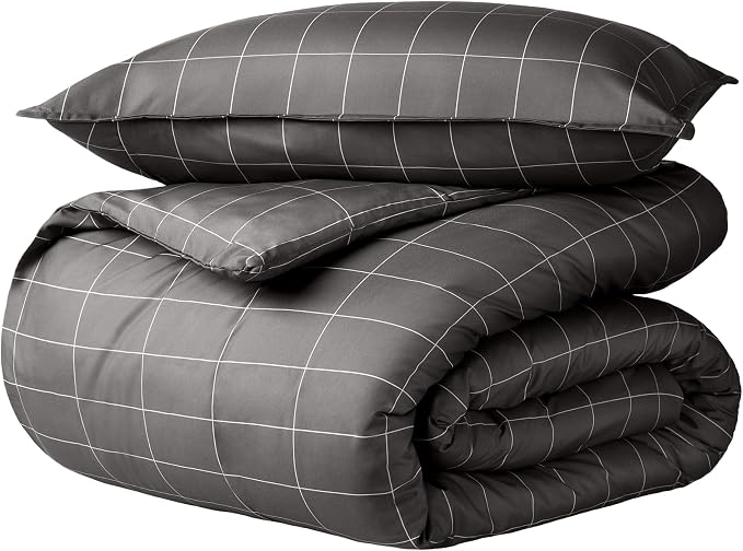 Bare Home Duvet Cover Set 1800 Ultra-Soft (Twin/Twin XL, Grid - Grey/White) | Lightweight, Cooling, Breathable, Premium 1800 Ultra-Soft, All-Season