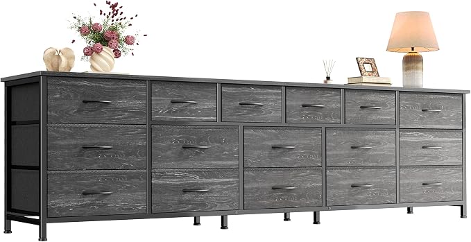 Huuger 77.6" Long Dresser for Bedroom, 16 Drawer Fabric Dresser for Closet, Wide Chest of Drawers with Storage, TV Stand for 65, 75, 85 Inch TV, 77.6" W x 13" D x 26.4" H, Charcoal Black