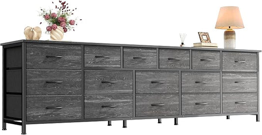 Huuger 77.6" Long Dresser for Bedroom, 16 Drawer Fabric Dresser for Closet, Wide Chest of Drawers with Storage, TV Stand for 65, 75, 85 Inch TV, 77.6" W x 13" D x 26.4" H, Charcoal Black