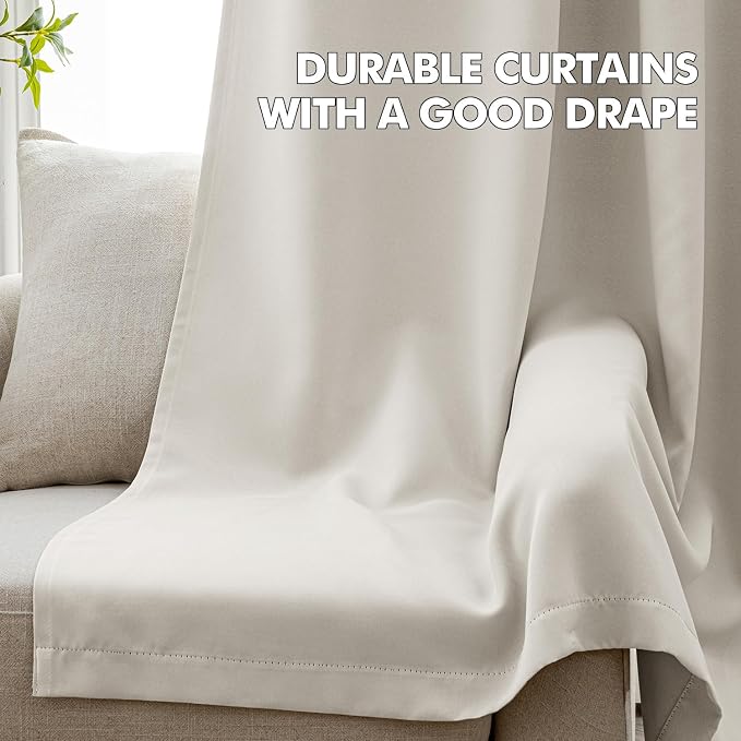 MIULEE Ivory Blackout Bedroom Curtains Drapes 96 Inch Long 52"x96" | Grommet Top, Room Darkening Window Drapes, Privacy Protection, Thermal Insulated, Heat Blocking, Light Blocking