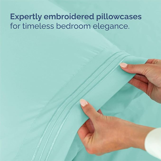 King Size 4 Piece Sheet Set - Comfy Breathable & Cooling Sheets - Spa Blue | Hotel Luxury Bed Sheets for Women & Men, Deep Pockets, Easy-Fit, Extra Soft and Wrinkle Free Sheets, Oeko-Tex Bed Sheet Set