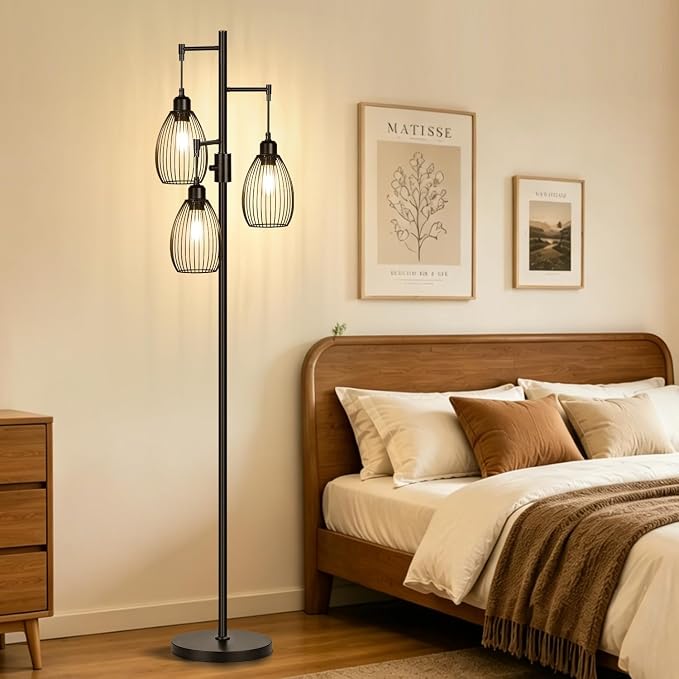 Torondo 70’’ Dimmable Floor Lamp, 3 x 800LM LED Edison Bulbs Included, Industrial Floor Lamps for Living Room, Rustic Tall Lamps Standing Lamp for Bedrooms Living Room