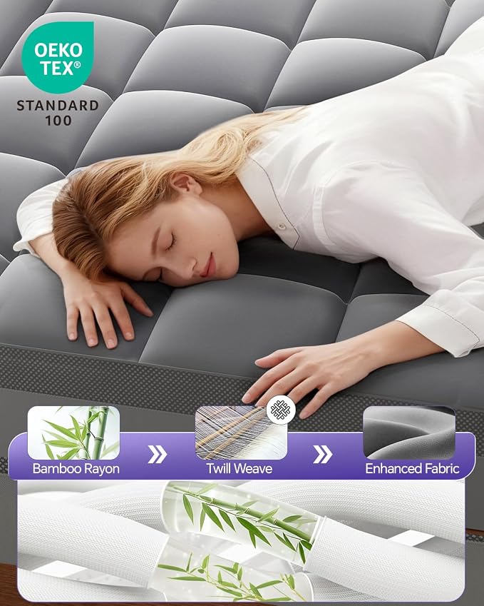 Dual Layer 5 Inch Memory Foam Mattress Topper Full | 3 Inch Pillow Top Mattress Pad Cover and 2 Inch Gel Memory Foam, 7-Zone Egg Crate & 2-in-1 Design (Gray)