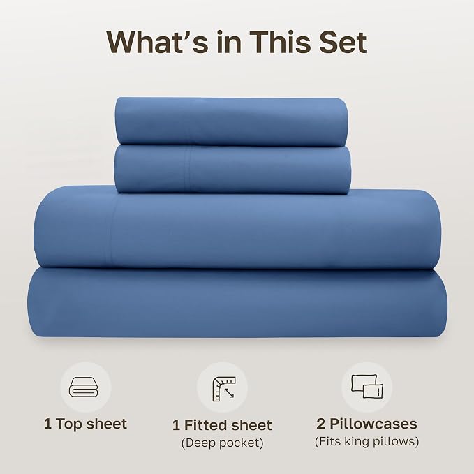 California Design Den 100% Organic Cotton California King Sheet Sets, 4 Pcs | GOTS Certified, Lightweight Crisp & Airy Percale For Hot Sleepers, 15" Deep Pocket, Durable, Easy Care - Riviera Blue