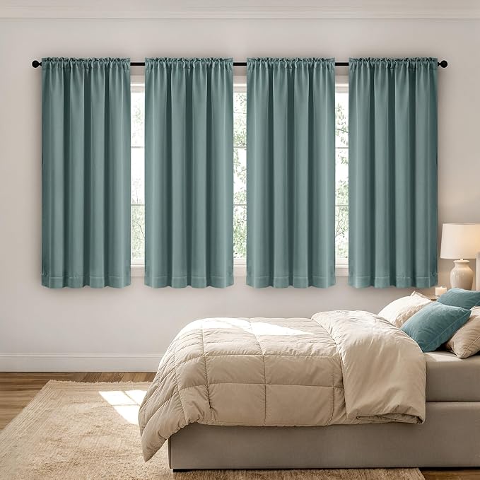 MIULEE 4 Panels Set Dusty Blue Blackout Curtains 63 Inch Length Bedroom | Thermal Curtains for Summer Heat, Light Blocking Privacy Window Drapes, Top&Bottom Rod Pocket