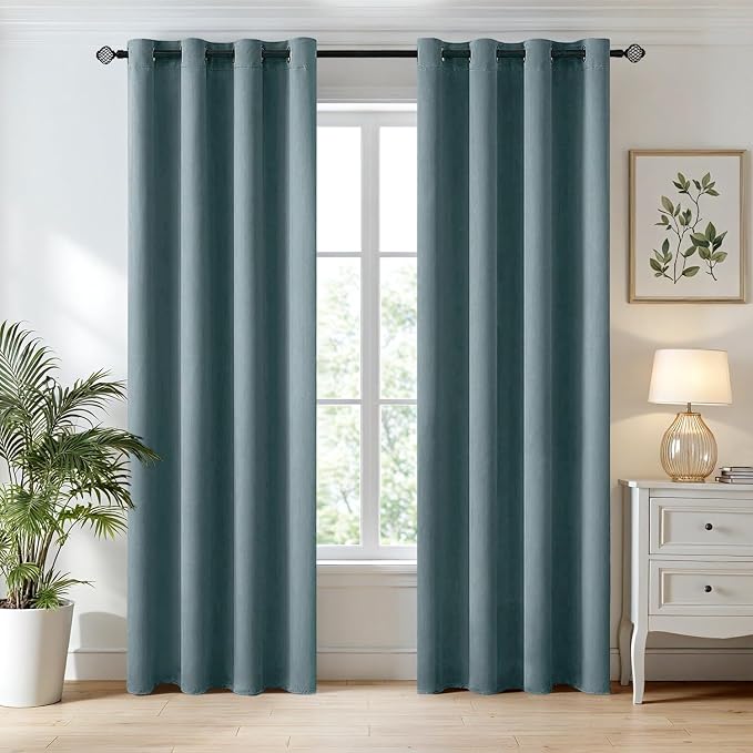 MIULEE Greyish Blue Blackout Bedroom Curtains Drapes 96 Inch Long 52"x96" | Grommet Top, Room Darkening Window Drapes, Privacy Protection, Thermal Insulated, Heat Blocking, Light Blocking