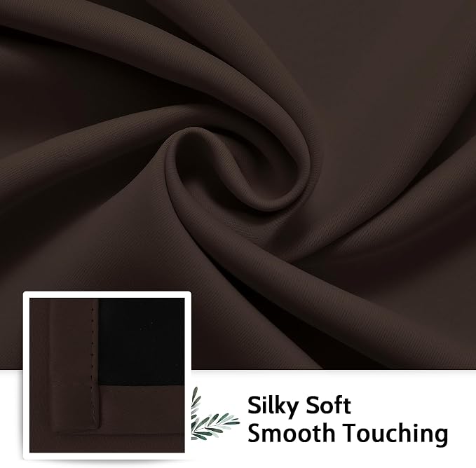 SimpleHome Chocolate Brown 100% Blackout Curtains Room Dark Living Room 63L | Curtains for Bedroom,Thermal Insulated Grommet Window Drapes,Curtains for Living Room with Black Back,52 x 63 Inch,2 Panels