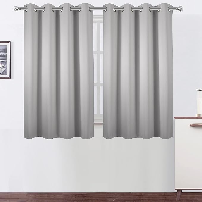 Blackout Curtains 52 x 45 inch/Light Grey Curtains Set of 2 Panels/Thermal Insulated Room Darkening Bedroom Curtains
