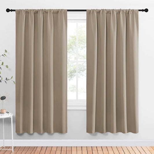 NICETOWN Window Curtains Blackout Drapes, Taupe, 1 Pair, 52 by 72-Inch, Thermal Insulated Solid Rod Pocket Blackout Curtains/Draperies for Living Room