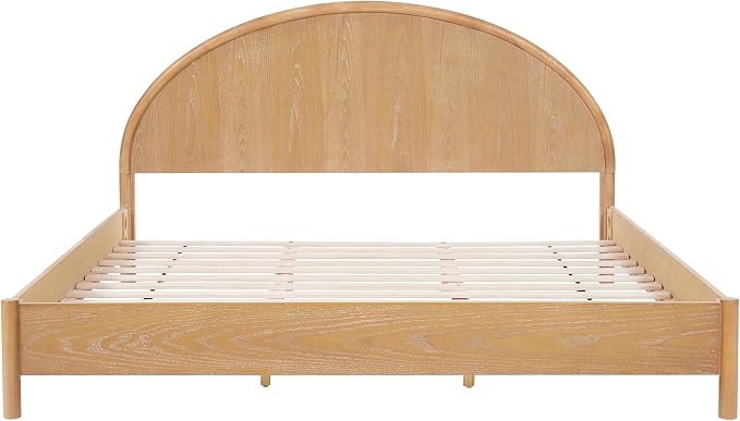 Christopher Knight Home Elsinore King Size Bed Frame with Arched Headboard, Modern Wooden Platform Bed, Wood Bed Support and Slats, No Box Spring Needed, King Size Beds for Adult, Natural Oak