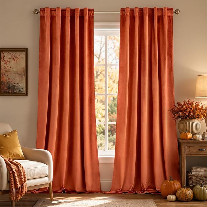 MIULEE Velvet Curtains 52x96 inches 2 Panels Fall Orange Blackout Curtains | Luxury, Bedroom Living Room, Thermal Insulated, Super Soft Window Drapes, Rod Pocket & Back Tab