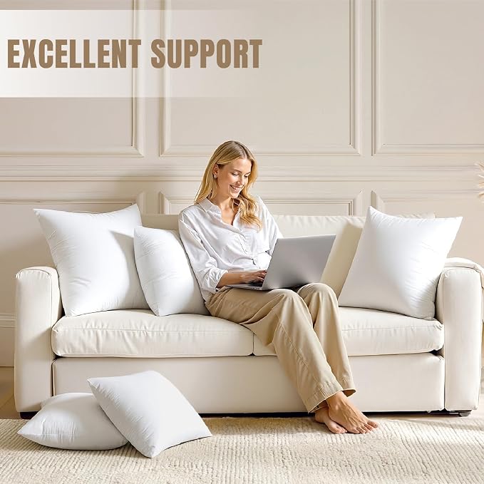 MIULEE 20x20 Inch Pillow Inserts Pack of 4-100% Cotton Cover | White Throw Pillow with 100% Virgin Microfiber for Bed Sofa Couch Living Room, All-Season Decorative Back Support