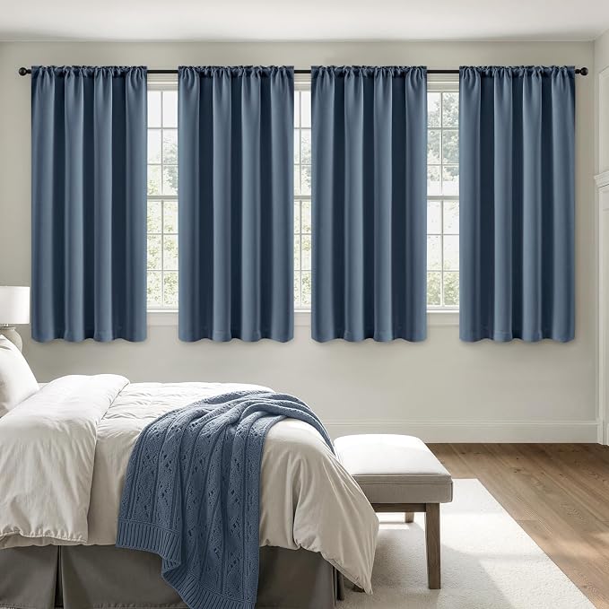 MIULEE Stone Blue Blackout Curtains 4 Panels Set 72 Inch Length Bedroom | Thermal Curtains for Summer Heat, Light Blocking Privacy Window Drapes, Top&Bottom Rod Pocket