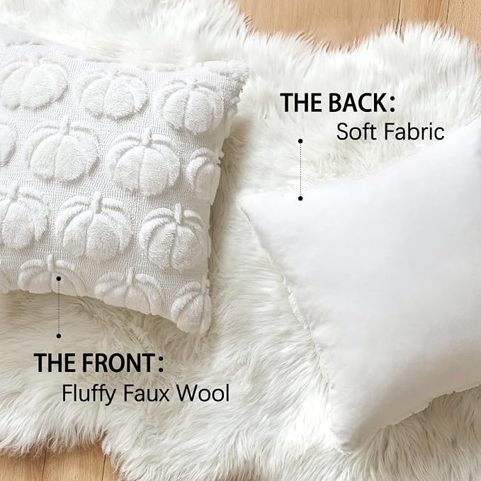 MIULEE Fall Pillow Covers Pumpkin Fall Decor 16x16 Pure White | Set of 2 Fall Decorations for Home, Plush Faux Fur Farmhouse Accent Pillowcases, Porch Sofa Couch Cushion Bed Livingroom