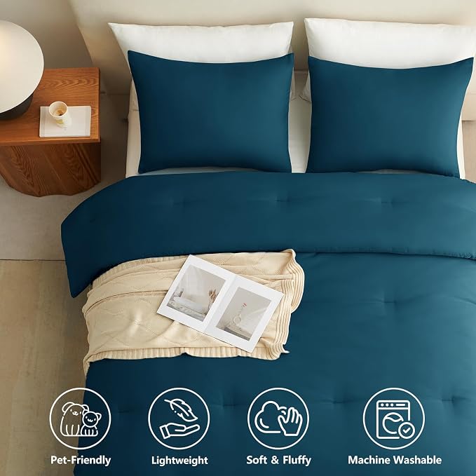 King Comforter Set, 3 Pieces Down Alternative Bedding, Lyons Blue | 270 GSM All Season Comforter with 4 Corner Ties for Use as a Duvet Insert, OEKO-TEX Certified, 2 Pillowcases, 102 x 90 in