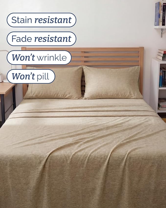 Full XL Sheets - 4 Piece Full XL Sheet Set - Soft & Cooling - Heathered Tan | Hotel Luxury Bedding for Women & Men with Deep Pockets, Ultra-Soft, Comfy, Easy-Fit, Wrinkle Free & Fade Resistant, Oeko-Tex