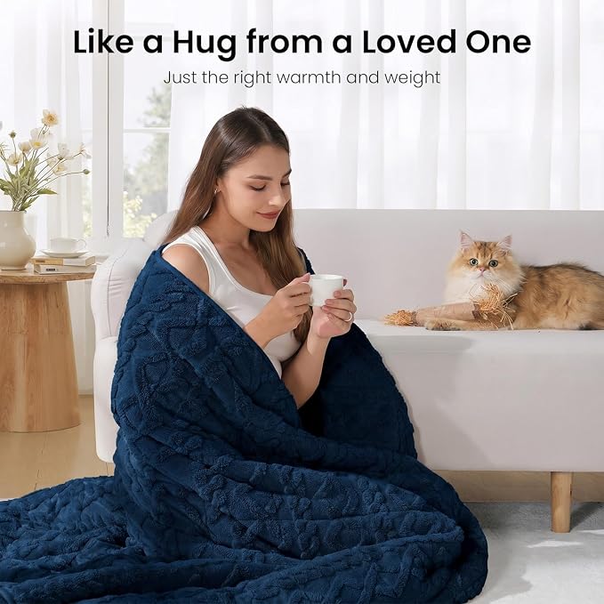 Drewin 20lbs Weighted Blanket Queen Size for Adults,Dark Navy,60" x 80" | Stress Relief & Promotes Sleep,Cozy Heavy Throw Blankets,Soft Jacquard Sherpa with Glass Beads,Machine Washable