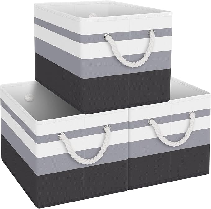 Storage Bins 3-Pack, Foldable Storage Baskets for Organizing Toys, Books, Shelves, Closet, Large Storage Box with Rope Handles, Sturdy Organizer Bins,Gradient Grey | 3-Pack Storage Bins for Organizing Toys, Books, Shelves, Closet, Large Storage Box Stu...