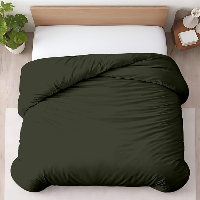 1 Pc Duvet Cover King Size-100% Egyptian Cotton 600 Thread Count Ultra Soft Premium Durable Comforter Cover Zipper Closure & Corner Ties - (Olive Green, 104" X 94")