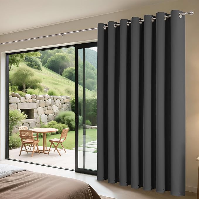 Joydeco Blackout Patio Sliding Door Curtains, Privacy Room Divider Curtains | Extra Wide Thermal Blackout Curtains for Bedroom Living Room, Curtain for Patio Door (Grey, 60Wx90L, 1 Panel)