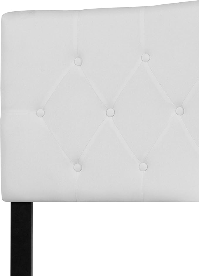 Flash Furniture Cambridge Button Tufted and Diamond Stitched Upholstered King Size Headboard in White Fabric