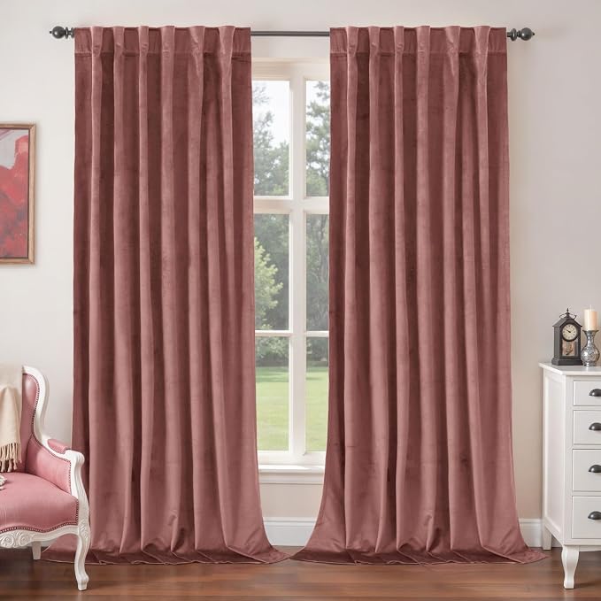 BGment Velvet Curtains 96 Inches Long for Living Room, Dusty Rose Pink | Noise Reducing, Energy Saving, Luxury, Room Darkening, Panels for Bedroom, Back Tab Rod Pocket, 2 Panels, 52 x 96 Inch